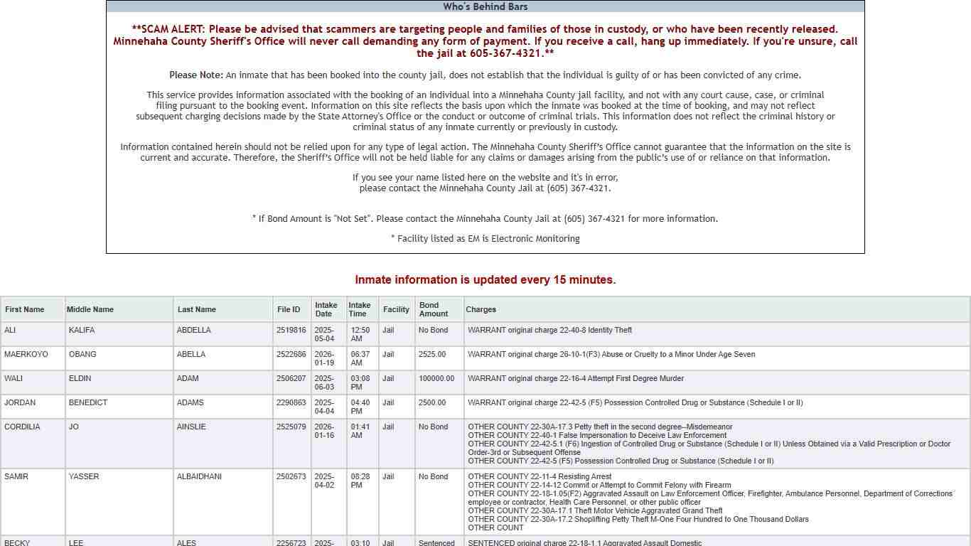 Minnehaha County Who's Behind Bars